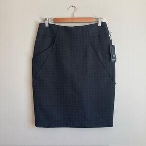 NWT Mario Serrani Black Midi Patterned Pencil Skirt with Pockets 6